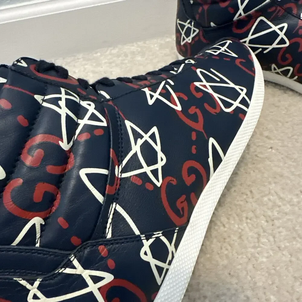 AUTHENTIC GUCCI GHOST HI TOP BLUE AGATA 448480 GG SZ 9 (fits USA SZ 10)